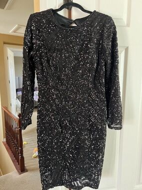 Black Sequin Long-Sleeve Cocktail Dress